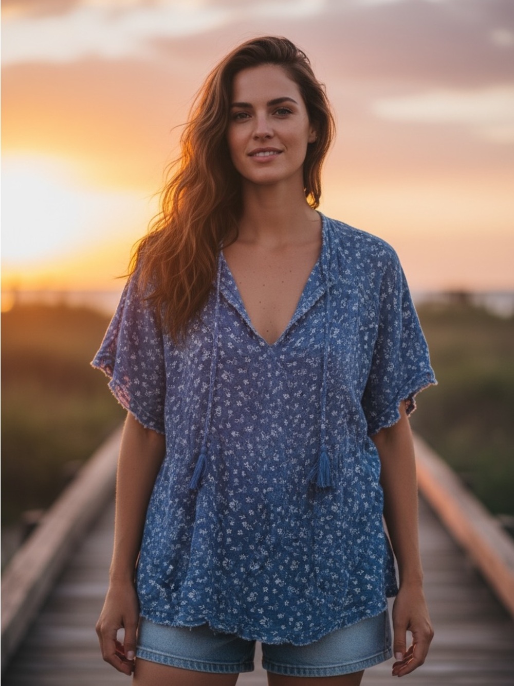 Altard State Boho V-Neck Tassel Peasant Top